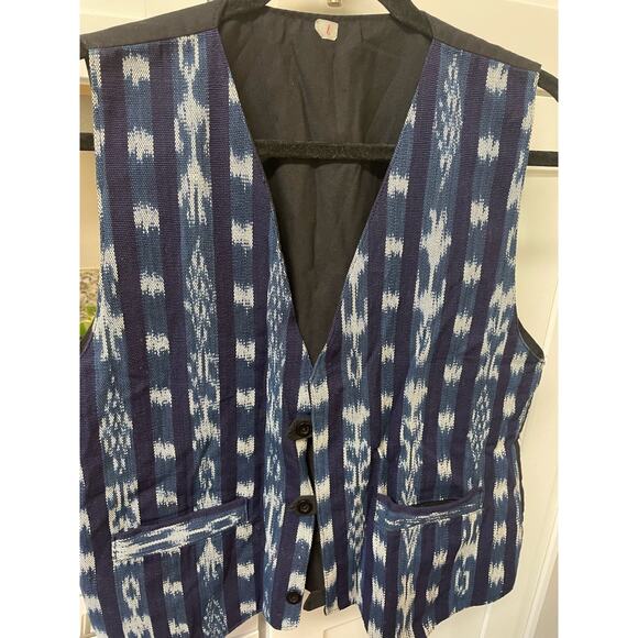 Vintage tapestry blue and white vest- southwest pattern - Picture 1 of 8